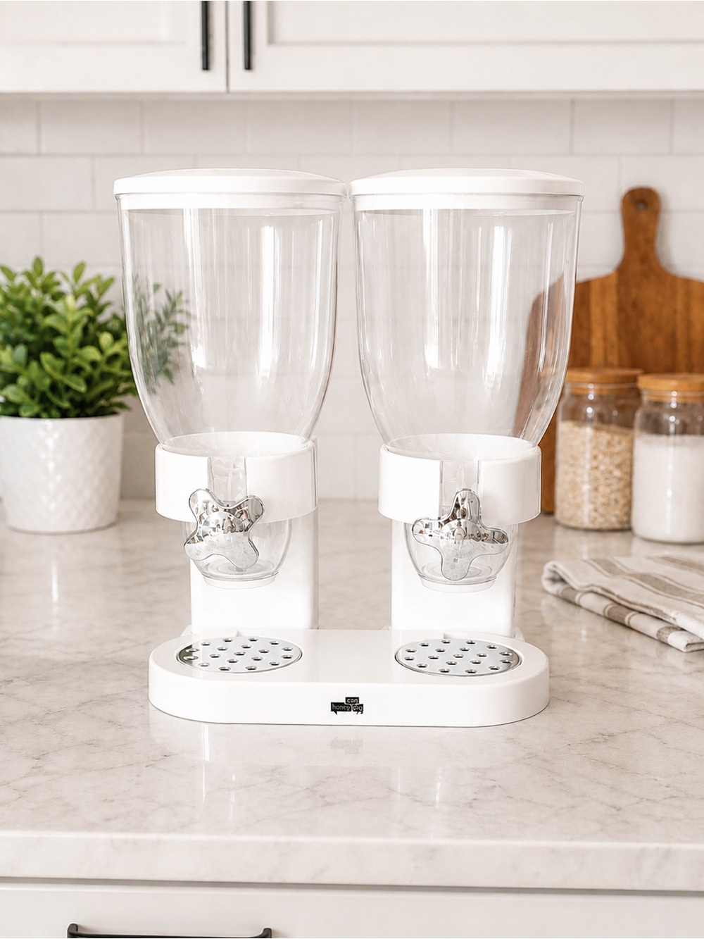 Double Dry Food Dispenser - White